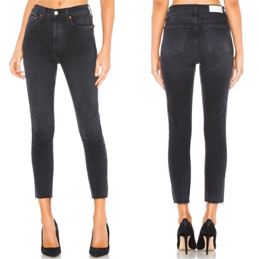 RE/DONE Originals Cropped Skinny Jeans Women 25 High Rise Faded Black